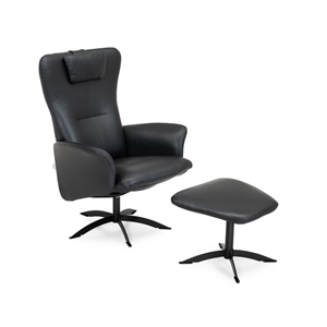 Opus lænestol m. høj ryg / Sort læder / Sort sokkel 